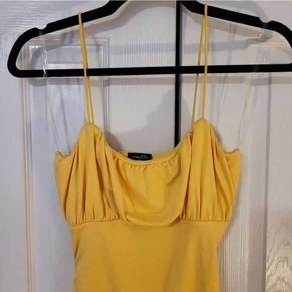 Rue 21 yellow spaghetti strap side rouching  mini dress - Picture 2 of 6